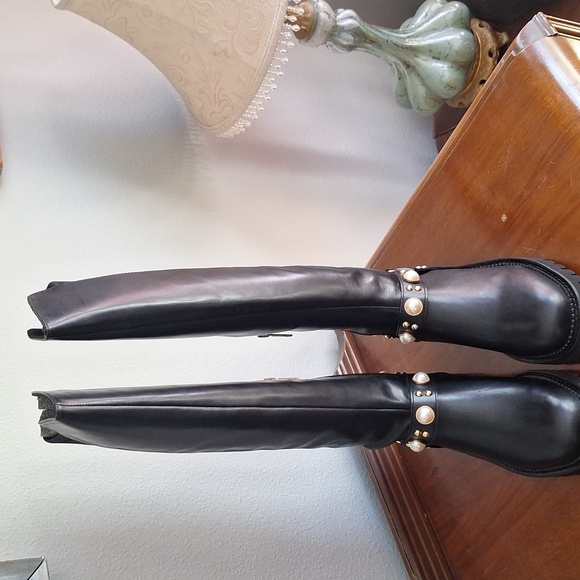 KARL LAGERFELD MILLA LEATHER RHINESTONE EMBELLISHED KNEE HIGH BOOTS SZ 7.5 NEW - Picture 6 of 6